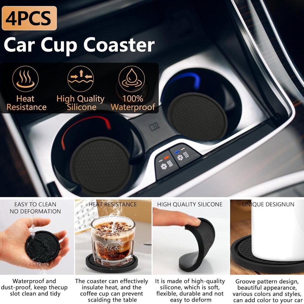 Car Cup Holder Coaster & Back Seat Trash Bin with Storage Pockets - Leopard Prin - Picture 6 of 7
